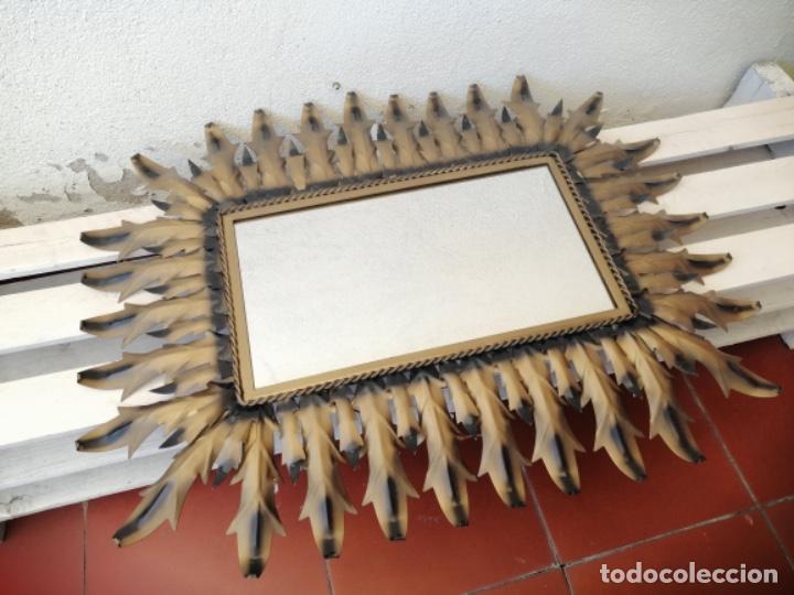 Vintage: ESPEJO SOL VINTAGE ANTIGUO RECTANGULAR METAL DORADO - Foto 3