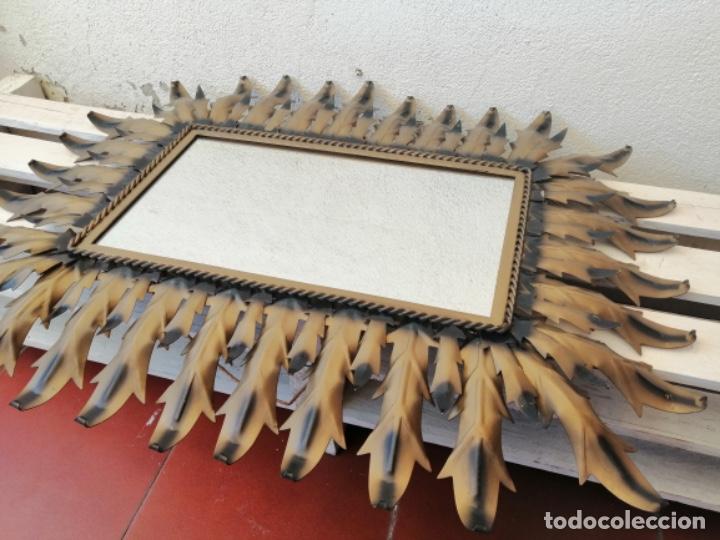 Vintage: ESPEJO SOL VINTAGE ANTIGUO RECTANGULAR METAL DORADO - Foto 4