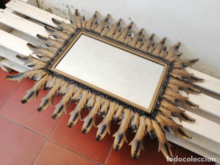 Vintage: ESPEJO SOL VINTAGE ANTIGUO RECTANGULAR METAL DORADO - Foto 5