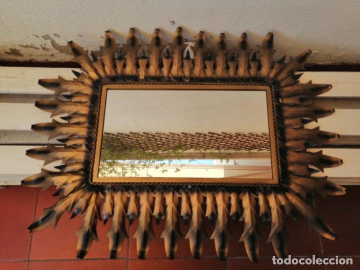 Vintage: ESPEJO SOL VINTAGE ANTIGUO RECTANGULAR METAL DORADO - Foto 6