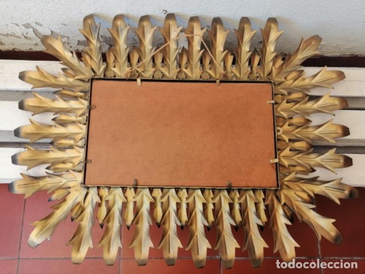 Vintage: ESPEJO SOL VINTAGE ANTIGUO RECTANGULAR METAL DORADO - Foto 8