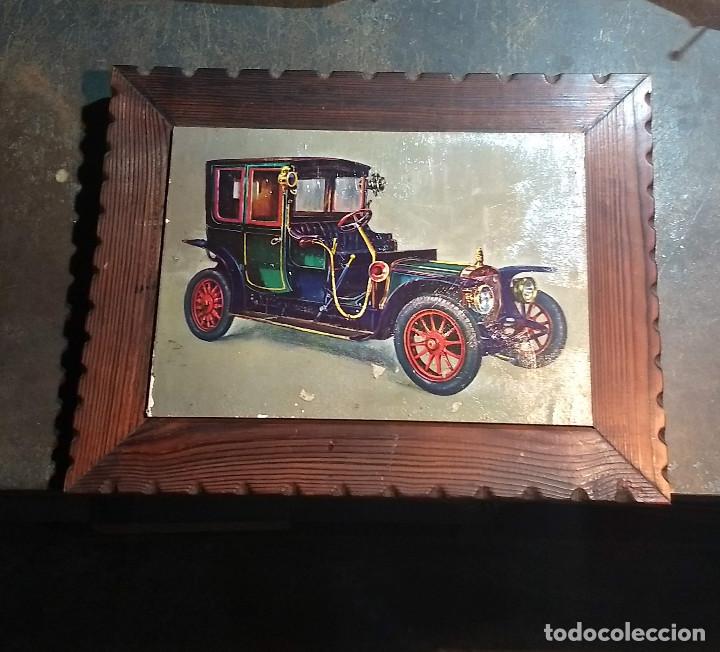 Vintage: Cuadro de madera r&uacute;stica con l&aacute;mina coche antiguo - Foto 1