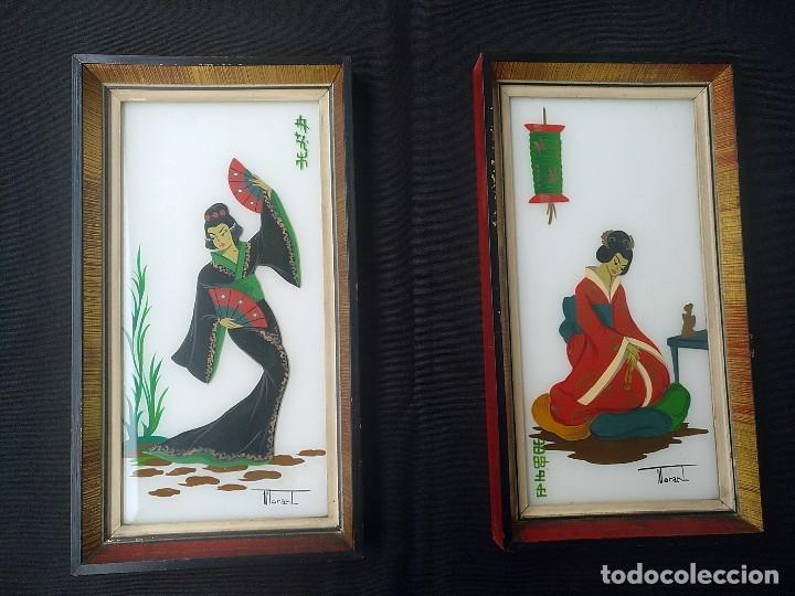 Vintage: DOS CUADROS VINTAGE PINTADO SOBRE CRISTAL MOTIVOS ORIENTALES FIRMADOS MORANT A&Ntilde;OS 60