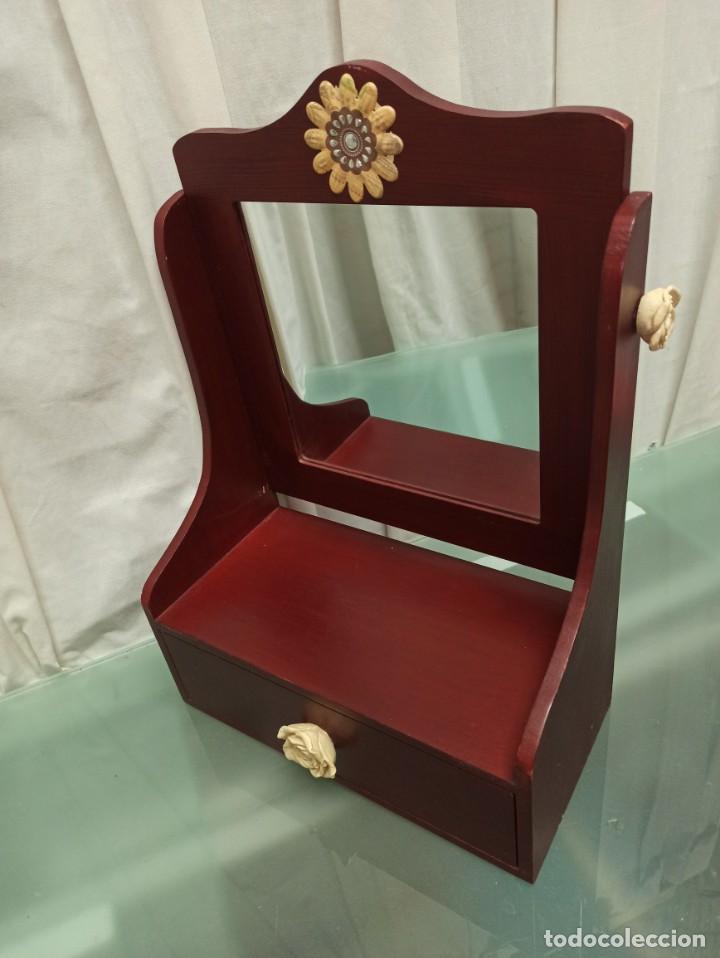 Vintage: ESPEJO MADERA SOBREMESA CON CAJ&Oacute;N - Foto 1