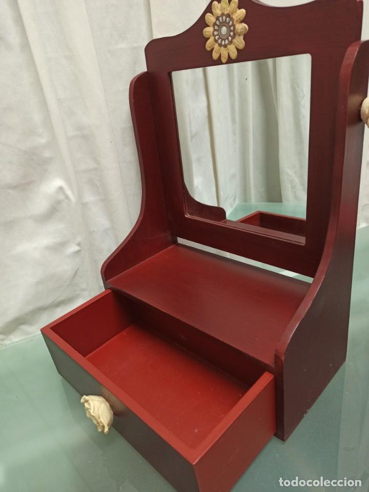 Vintage: ESPEJO MADERA SOBREMESA CON CAJ&Oacute;N - Foto 2