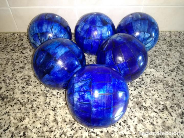 Vintage: 6 Esferas de L&aacute;minas de Bamb&uacute; Te&ntilde;idas de Color Lapisl&aacute;zuli