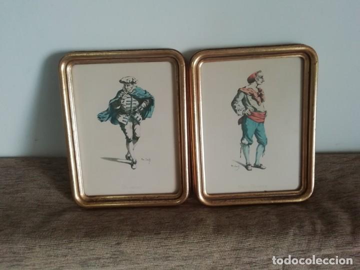 Vintage: Grabados o serigrafias de scapino y Meo-Patacca enmarcados en bonitos marcos de madera dorada