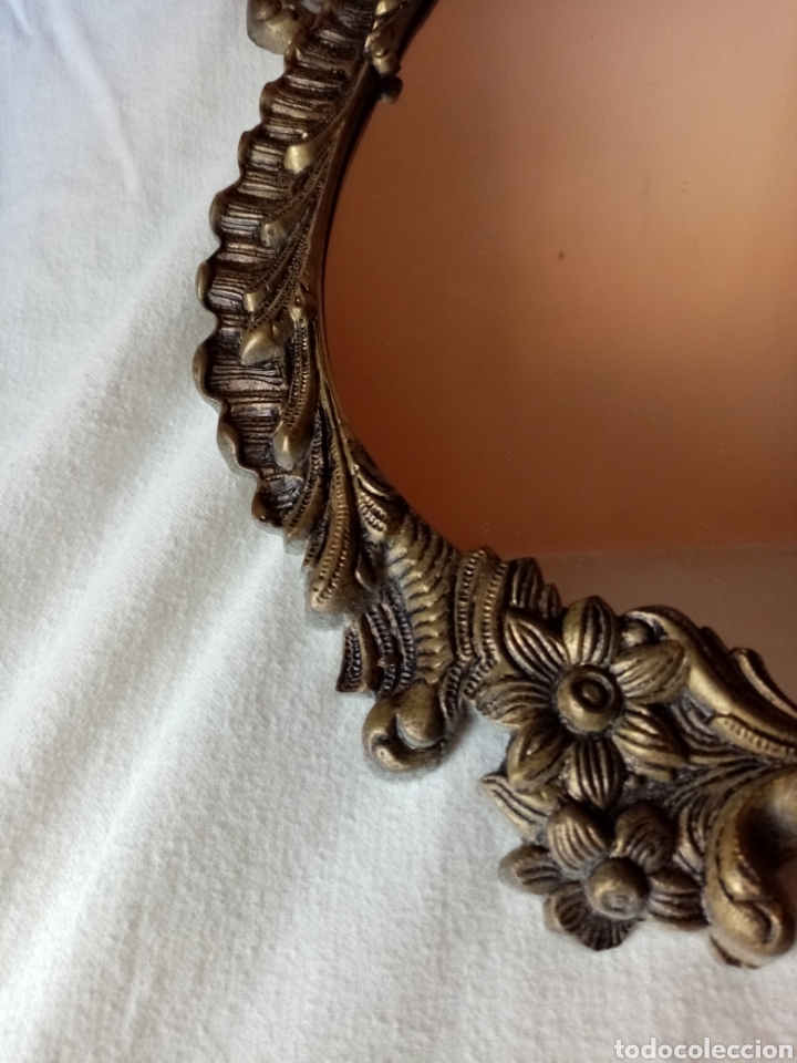 Vintage: Espejo de bronce dorado, cornucopia. - Foto 3