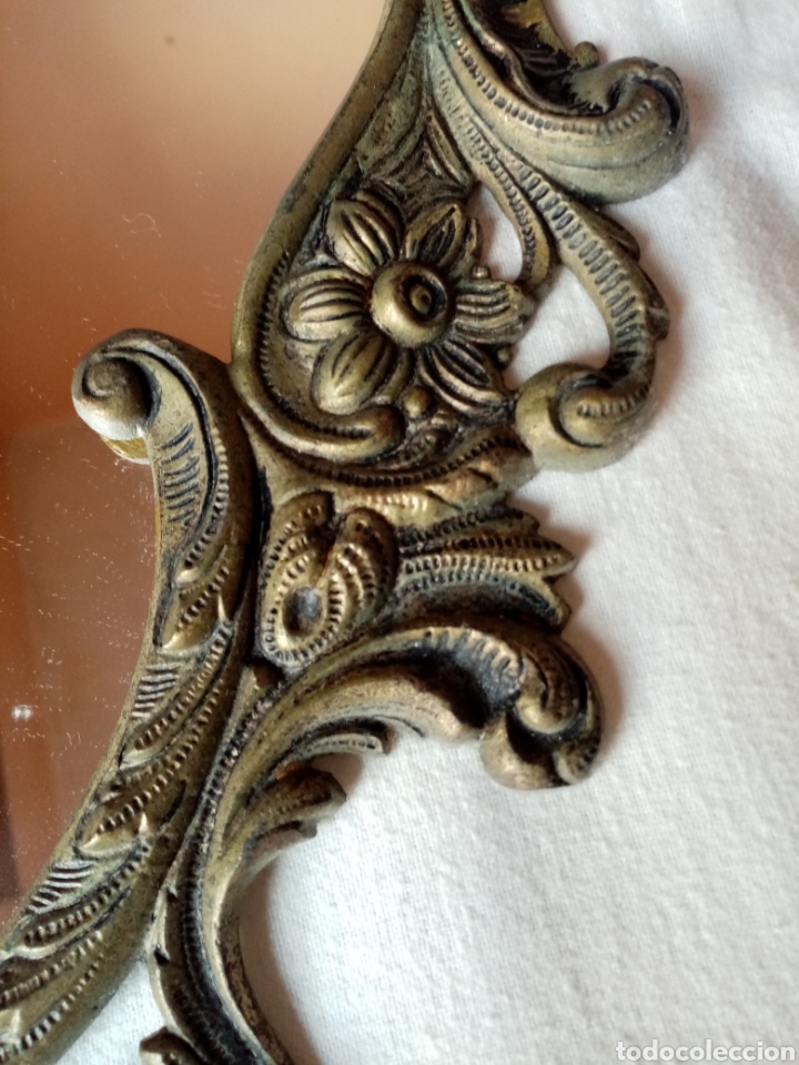 Vintage: Espejo de bronce dorado, cornucopia. - Foto 6