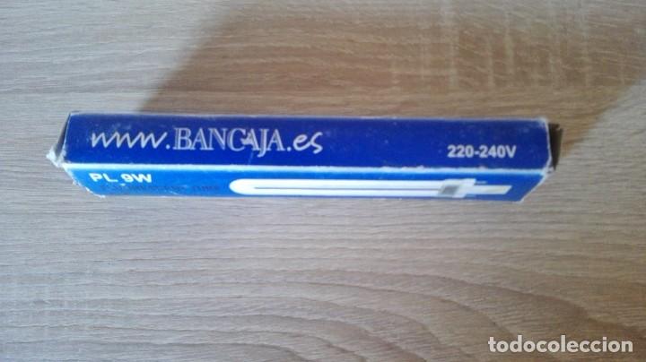 Vintage: BOMBILLA FLUORESCENTE TUBO PL 9W-220-240V-BANCAJA.A&Ntilde;OS 90.EN CAJA ORIGINAL.RARA PUBLICIDAD.