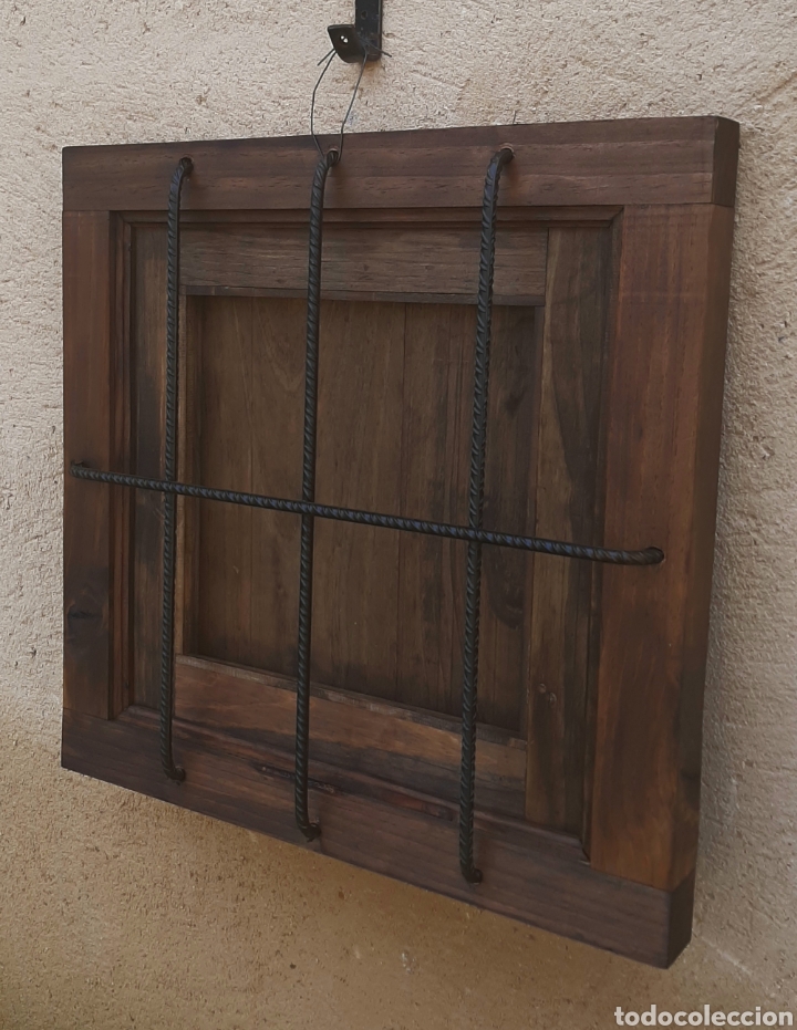 Vintage: Ventana madera con rejas de hierro y postigo , 55 x 55 cm,, VEN365 -- VE64