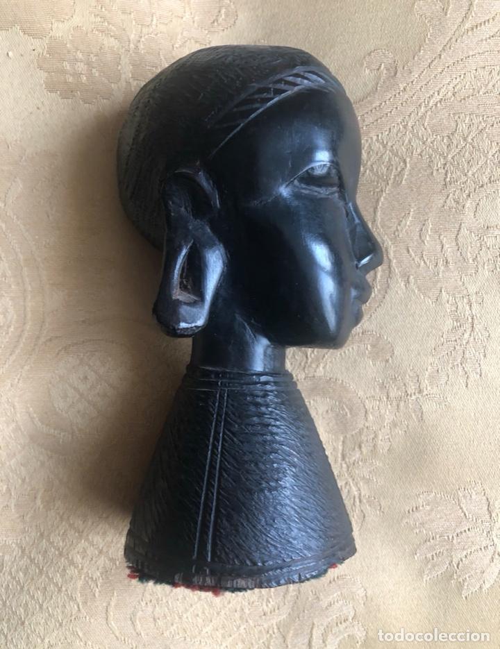 Vintage: CABEZA DE MUJER AFRICANA, MADERA DE EBANO - Foto 1