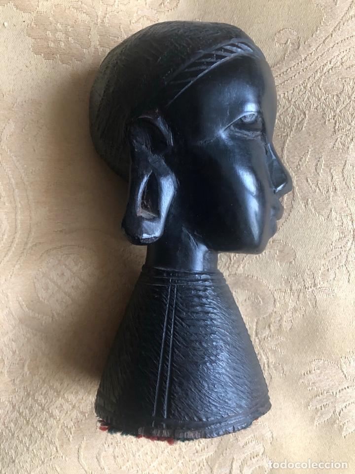 Vintage: CABEZA DE MUJER AFRICANA, MADERA DE EBANO - Foto 2