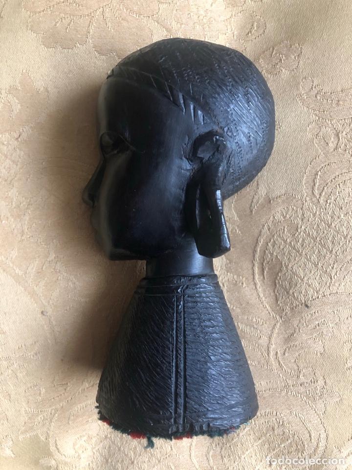 Vintage: CABEZA DE MUJER AFRICANA, MADERA DE EBANO - Foto 3