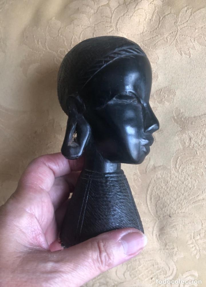 Vintage: CABEZA DE MUJER AFRICANA, MADERA DE EBANO - Foto 4