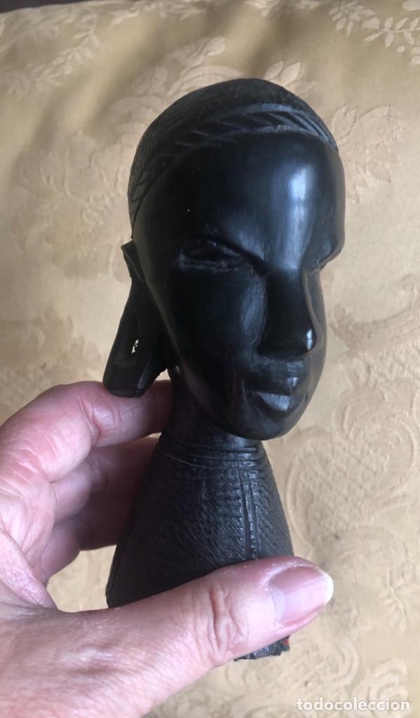Vintage: CABEZA DE MUJER AFRICANA, MADERA DE EBANO - Foto 5