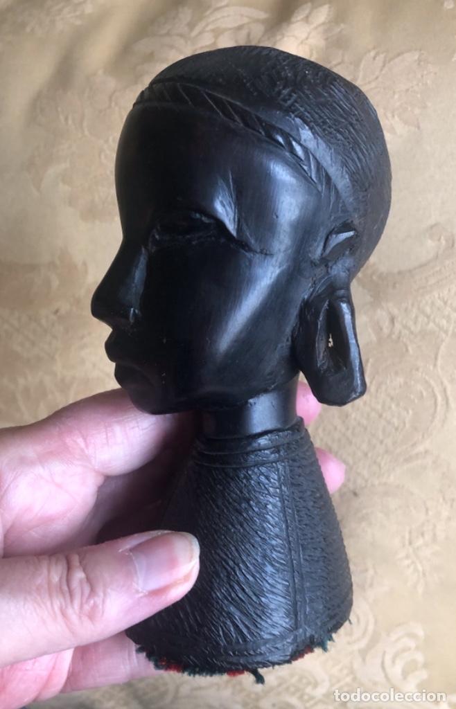 Vintage: CABEZA DE MUJER AFRICANA, MADERA DE EBANO - Foto 6