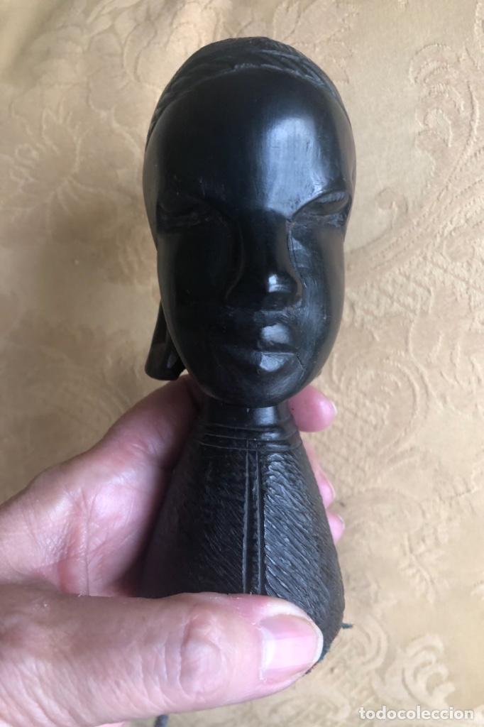 Vintage: CABEZA DE MUJER AFRICANA, MADERA DE EBANO - Foto 8
