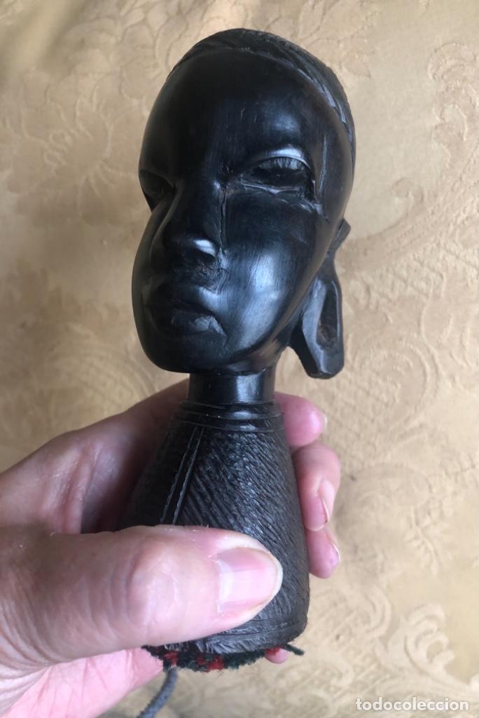 Vintage: CABEZA DE MUJER AFRICANA, MADERA DE EBANO - Foto 9