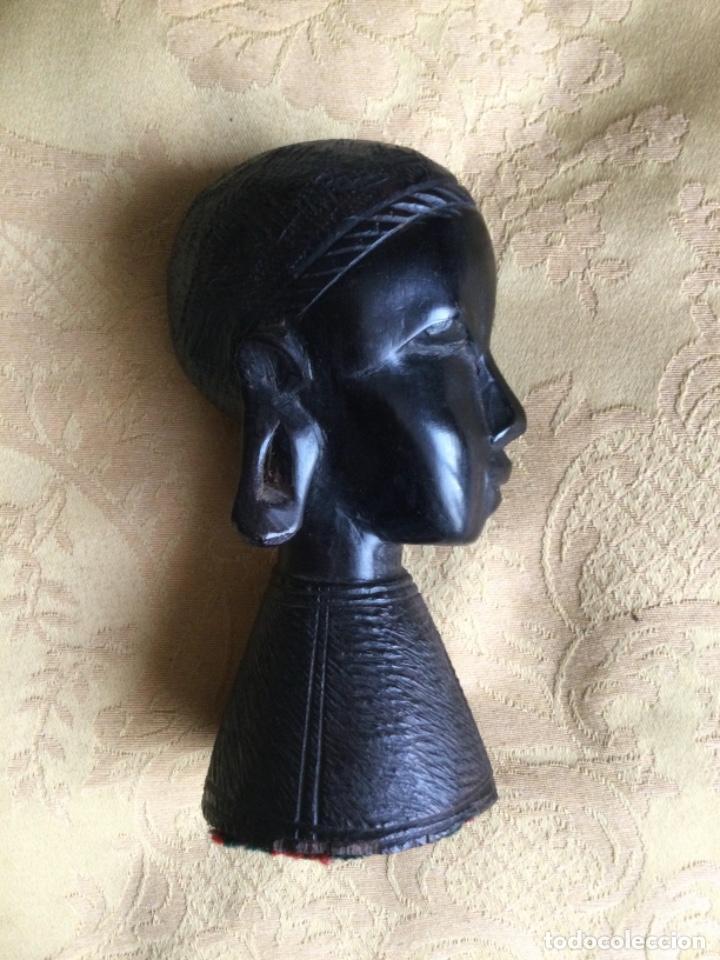 Vintage: CABEZA DE MUJER AFRICANA, MADERA DE EBANO - Foto 11