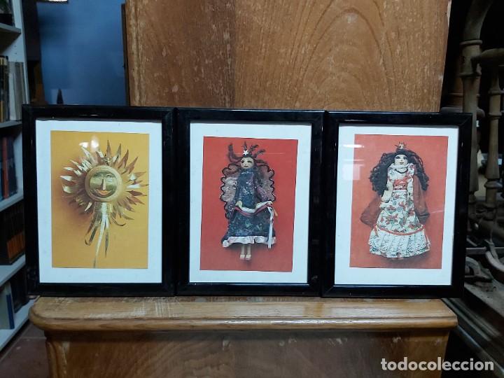 Vintage: Seis l&aacute;minas o tarjetas con relieve a&ntilde;os 90 enmarcadas.