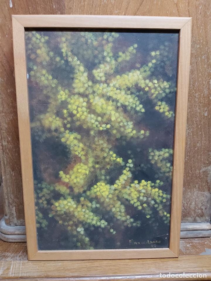 Vintage: MIMOSA. Cubrecontador de madera pintado con oleo. En buen estado.