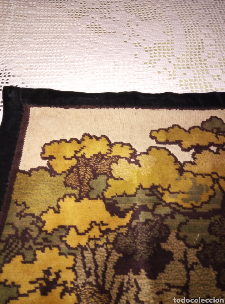 Vintage: Antiguo tapiz con borde en terciopelo. - Foto 3
