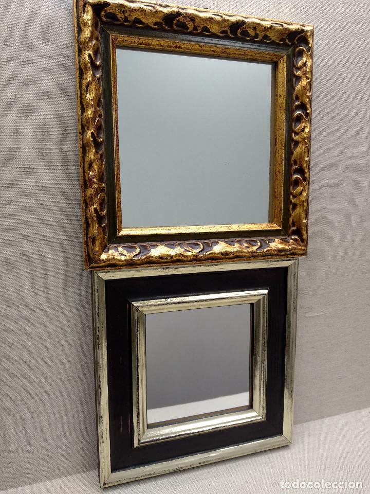 Vintage: Lote 2 espejos vintage moldura oro y plata 20 x 20 aprox.