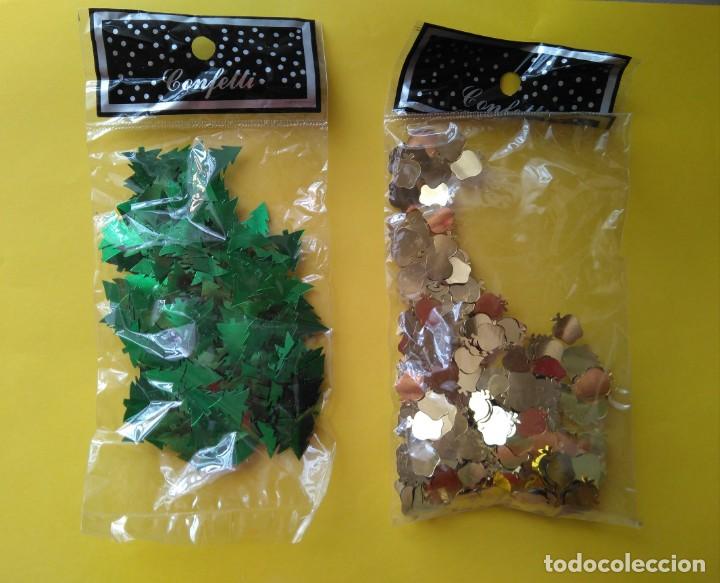Vintage: NAVIDAD 3 BOLSAS CONFETTI BRILLANTE A&Ntilde;OS 90: ABETOS VERDES / MANZANAS DORADAS / ESTRELLITAS DORADAS