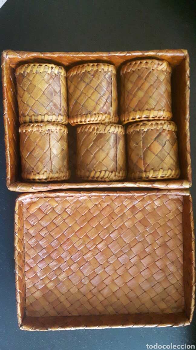Vintage: Caja ratan con servilleteros
