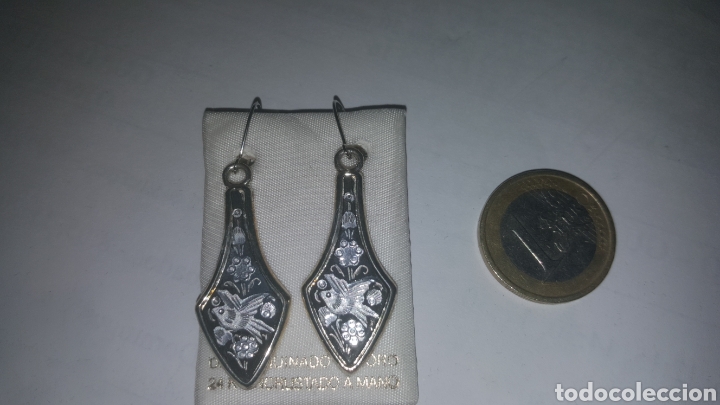 Vintage: PENDIENTES DAMASQUINADOS ORO Y PLATA