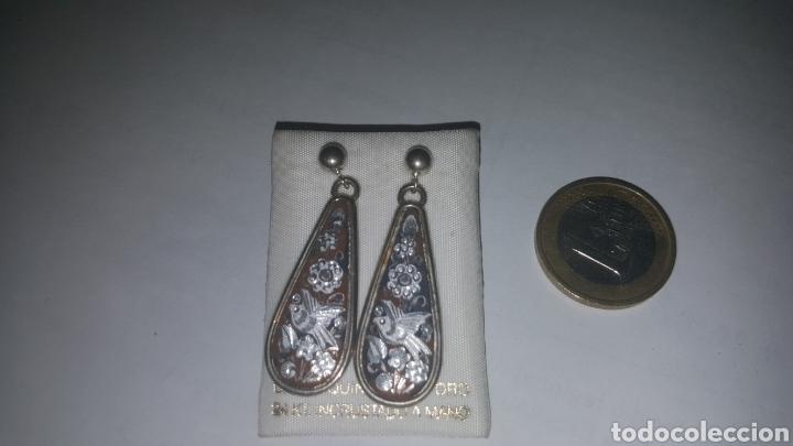 Vintage: PENDIENTES DAMASQUINADOS ORO Y PLATA