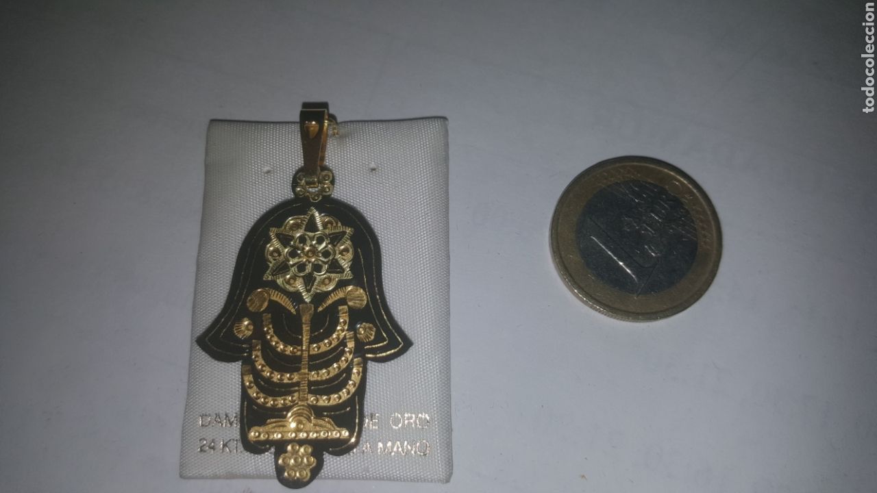 Vintage: COLGANTE DAMASQUINADO ORO MANO DE FATIMA