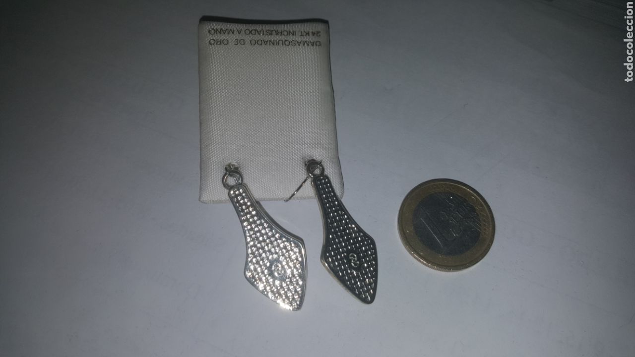Vintage: PENDIENTES DAMASQUINADOS PLATA - Foto 2