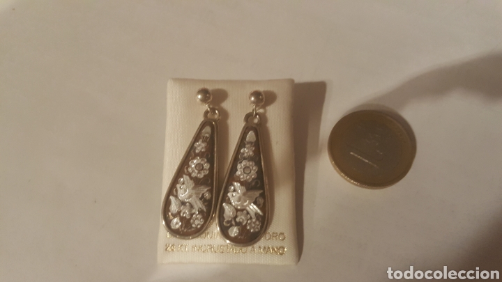 Vintage: PENDIENTES DAMASQUINADOS PLATA - Foto 2
