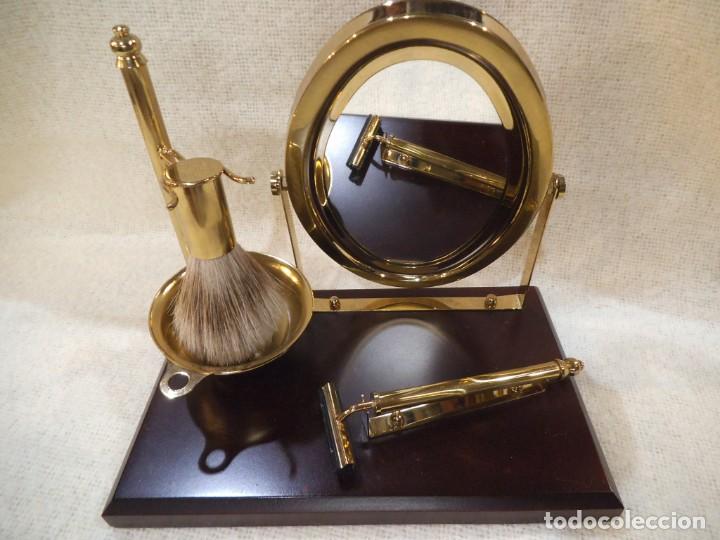 Vintage: SET - AFEITAR ( DORADO ) base madera - Foto 1