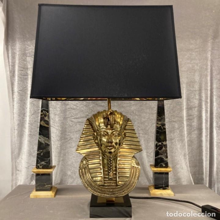 Vintage: L&aacute;mpara Vintage Maison Jansen Pharaoh (Fara&oacute;n) Lat&oacute;n Dorado y M&aacute;rmol Negro a&ntilde;os 60 - 70