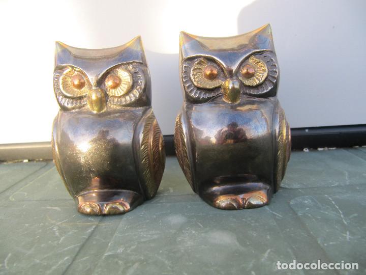 Vintage: Parejas de buhos de la suerte en metal, lat&oacute;n, bronce con elegante patinado a 2 tonos made in india