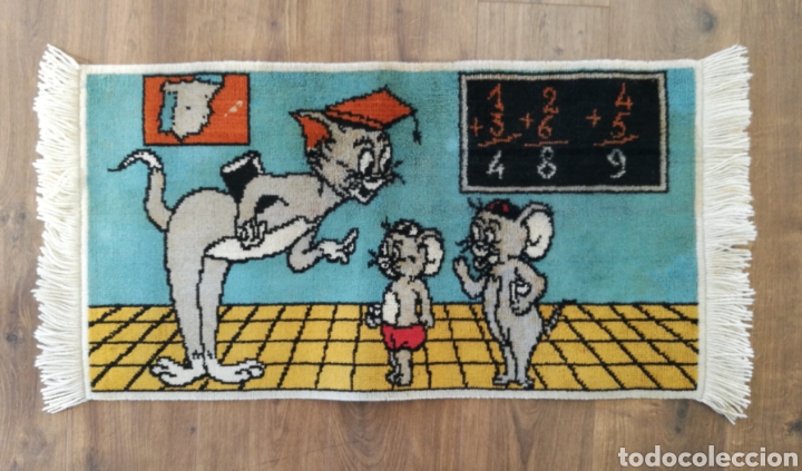 Vintage: ALFOMBRA TOM Y JERRY IMPERIAL ESPA&Ntilde;A 1959// VINTAGE RETRO INFANTIL WARNER BROS WB ROCKABILLY POP ART