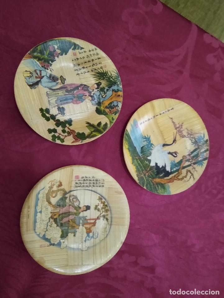 Vintage: 3 platos peque&ntilde;os bamb&ucirc; escenas chinas - Foto 2