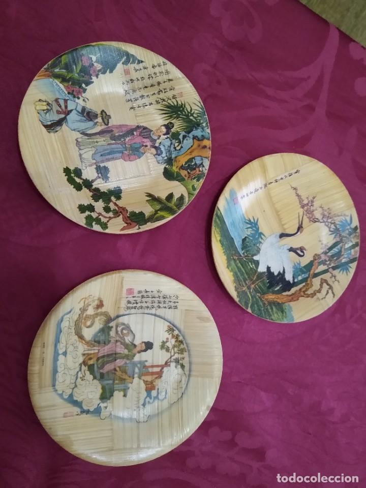 Vintage: 3 platos peque&ntilde;os bamb&ucirc; escenas chinas - Foto 1