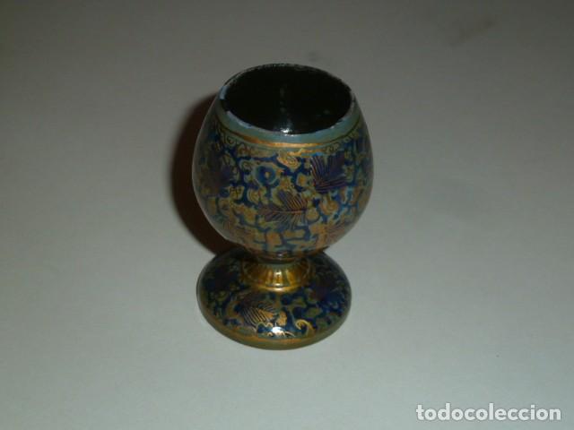 Vintage: Copa de madera decorada en azul y dorado. - Foto 2