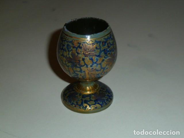 Vintage: Copa de madera decorada en azul y dorado. - Foto 3