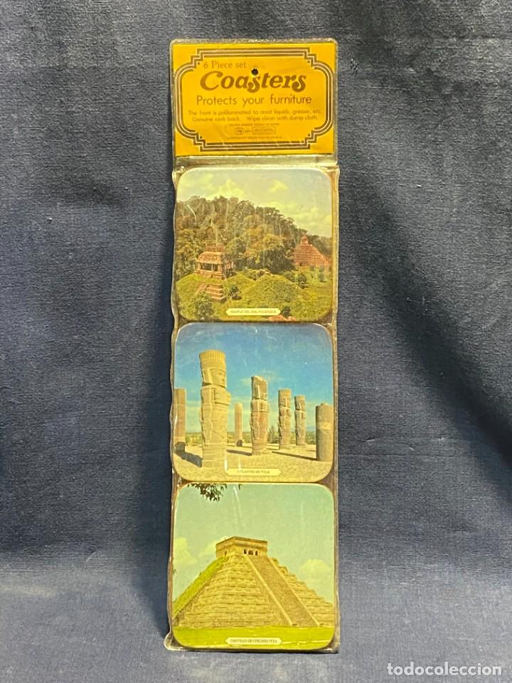 Vintage: set 6 posavasos coasters portavasos mejico monumentos palenque tula chichen itza teotihuacan 31x11c