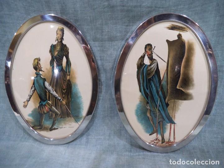 Vintage: CUADROS - 2 OVALOS - ( DON QUIJOTE ) esmalte - Foto 1