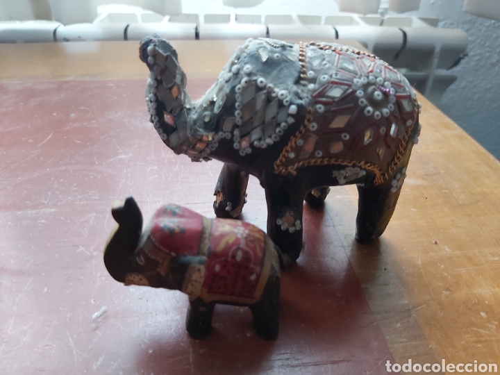 Vintage: Pareja de elefantes indios de madera - Foto 3