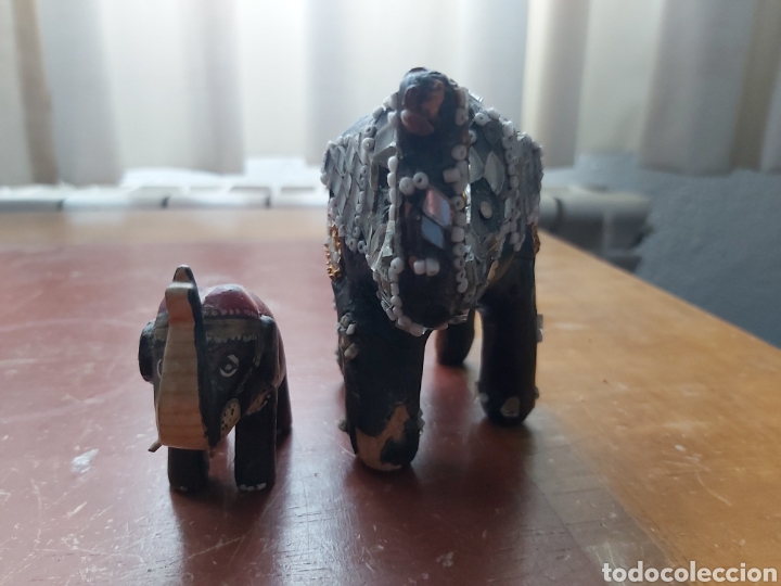 Vintage: Pareja de elefantes indios de madera - Foto 5