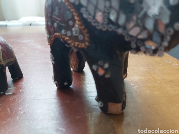 Vintage: Pareja de elefantes indios de madera - Foto 6