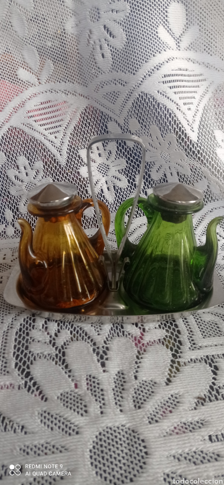 Vintage: Vinagrera aceitera cristal color - Foto 2