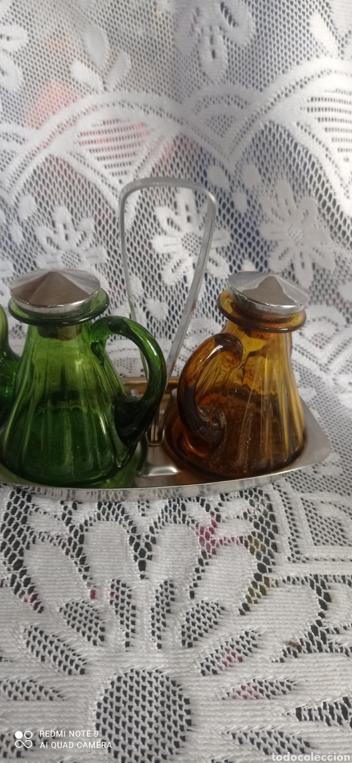 Vintage: Vinagrera aceitera cristal color - Foto 3
